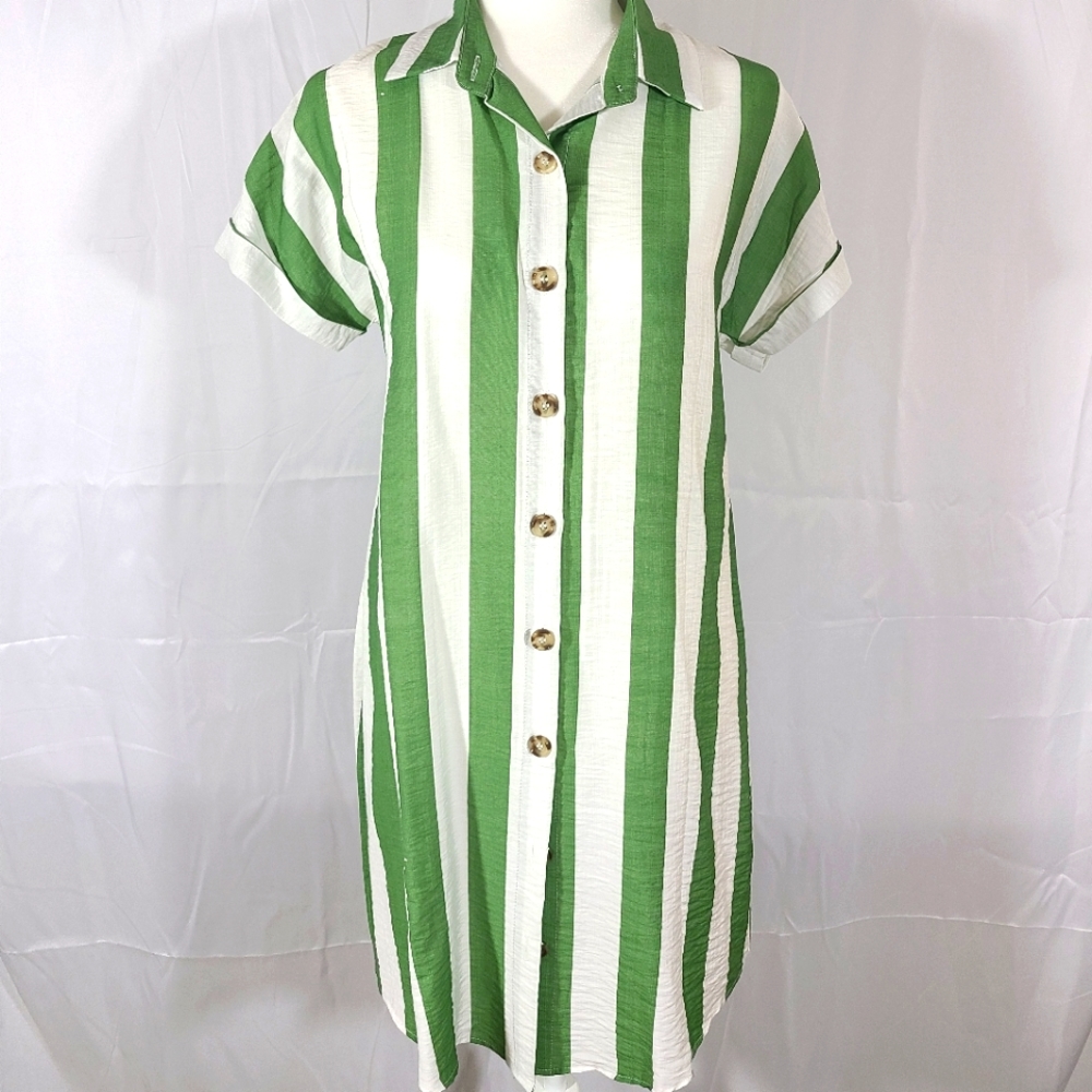 Green and white striped midi dress Size S Shein